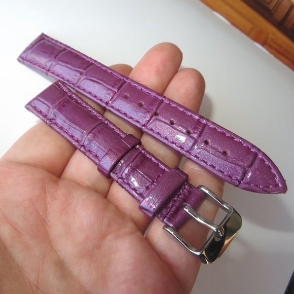 18mm Croc Embossed Purple Leather Watch Strap Replacement Band - Picture 6 of 6